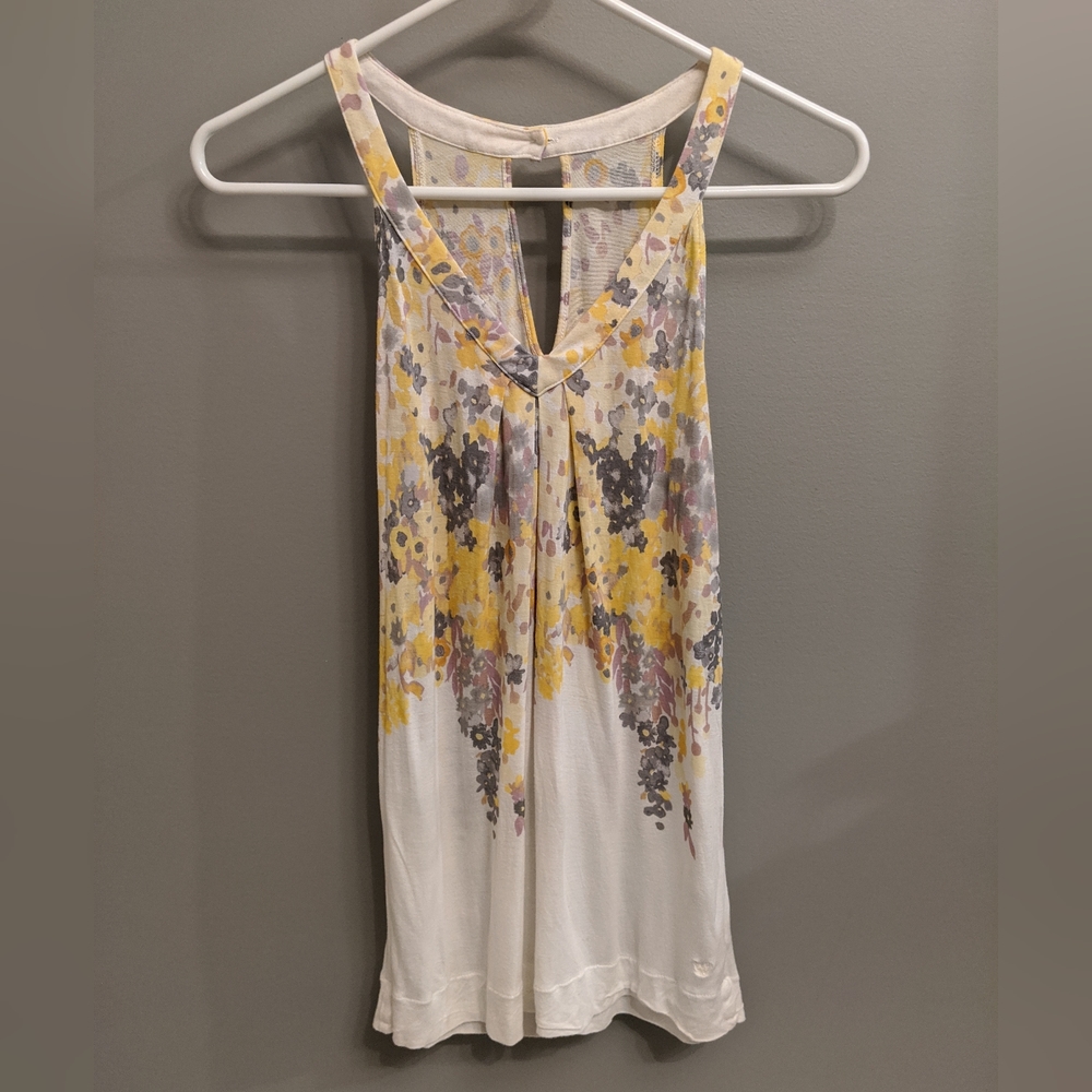 American Eagle yellow floral V-Neck tank top - size x-small
